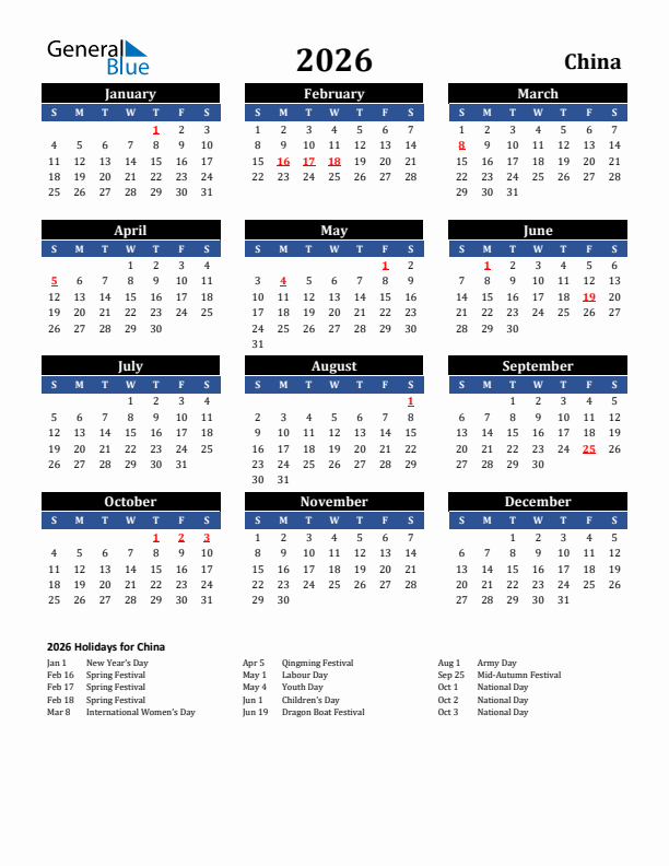 2026 China Holiday Calendar