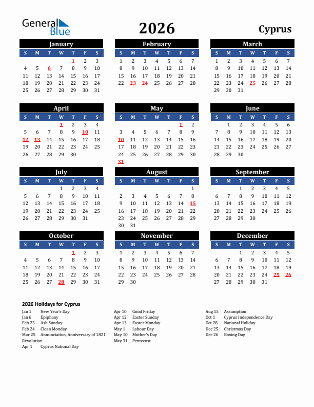 2026 Cyprus Holiday Calendar