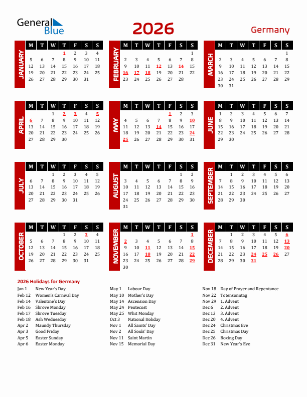 Download Germany 2026 Calendar - Monday Start