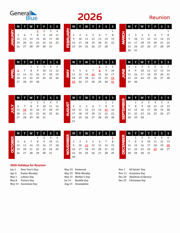 Download Reunion 2026 Calendar - Monday Start