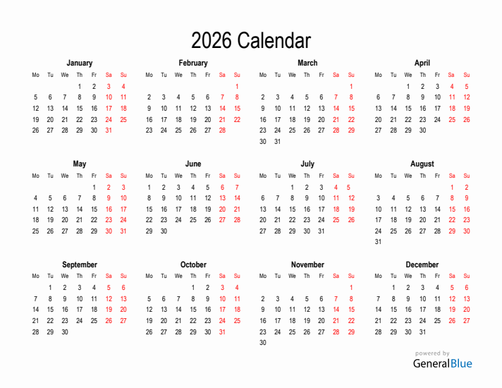 Free Calendar for 2026