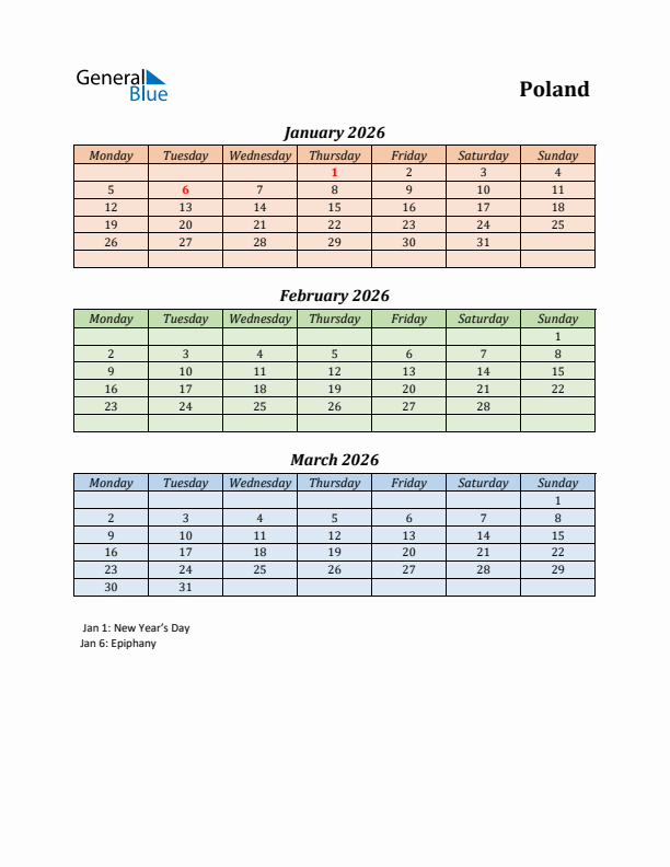 Q1 2026 Holiday Calendar - Poland