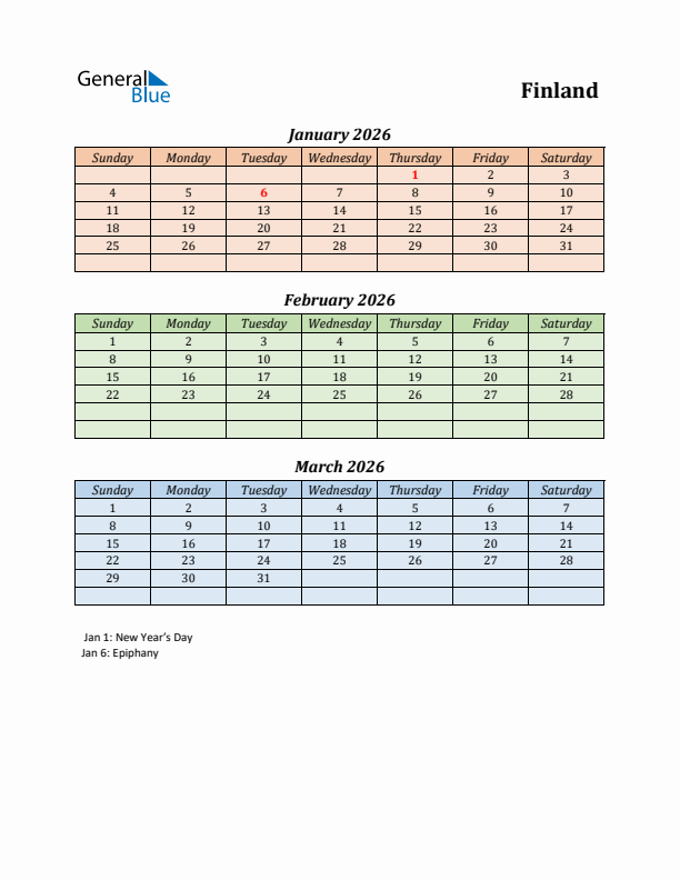 Q1 2026 Holiday Calendar - Finland