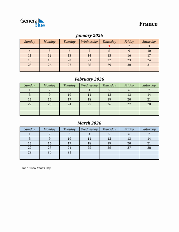 Q1 2026 Holiday Calendar - France