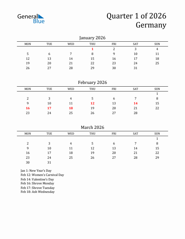 Quarter 1 2026 Germany Quarterly Calendar