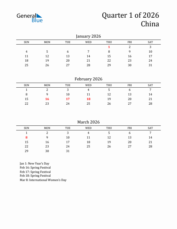 Quarter 1 2026 China Quarterly Calendar