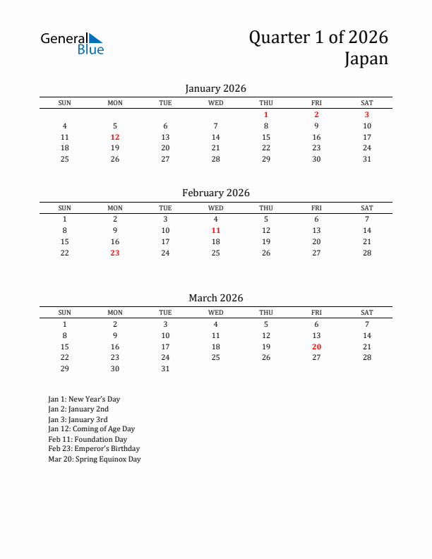 Quarter 1 2026 Japan Quarterly Calendar