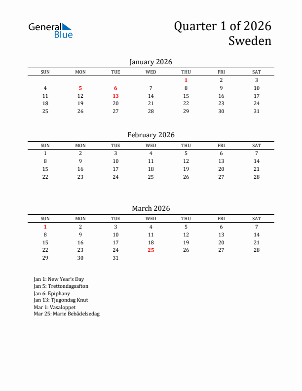 Quarter 1 2026 Sweden Quarterly Calendar