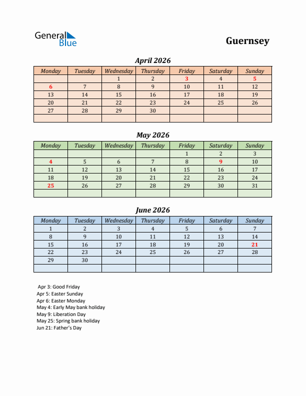 Q2 2026 Holiday Calendar - Guernsey