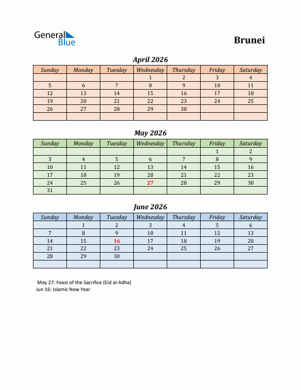 Q2 2026 Holiday Calendar - Brunei