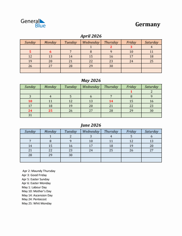 Q2 2026 Holiday Calendar - Germany