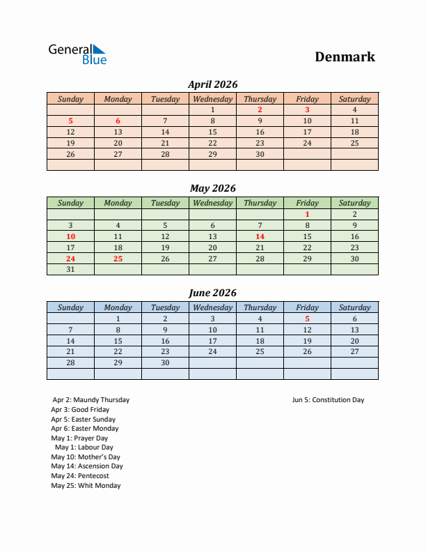 Q2 2026 Holiday Calendar - Denmark