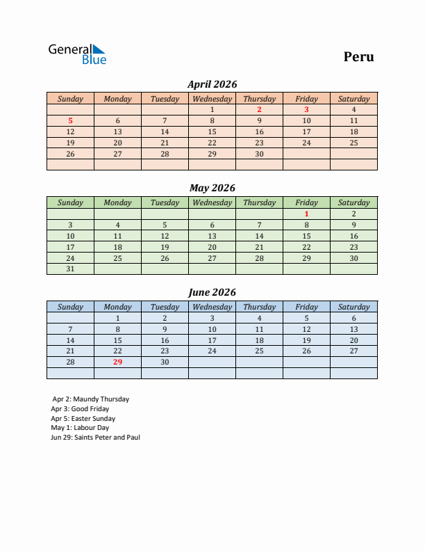 Q2 2026 Holiday Calendar - Peru