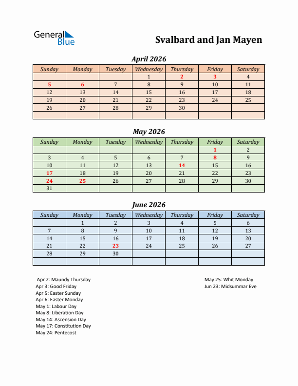 Q2 2026 Holiday Calendar - Svalbard and Jan Mayen