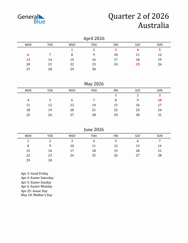 Quarter 2 2026 Australia Quarterly Calendar