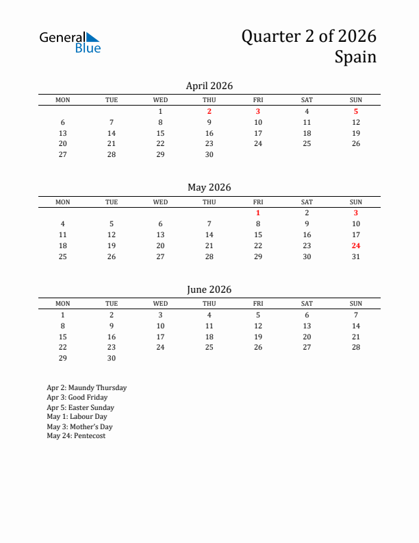 Quarter 2 2026 Spain Quarterly Calendar