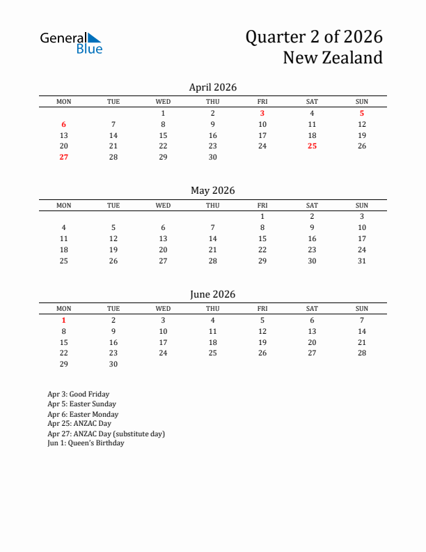 Quarter 2 2026 New Zealand Quarterly Calendar