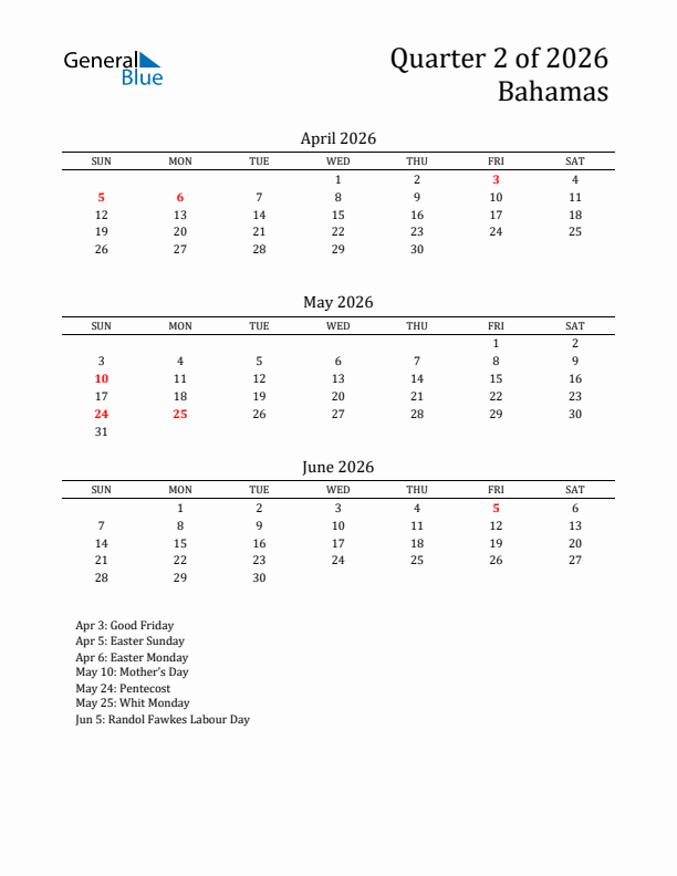 Quarter 2 2026 Bahamas Quarterly Calendar