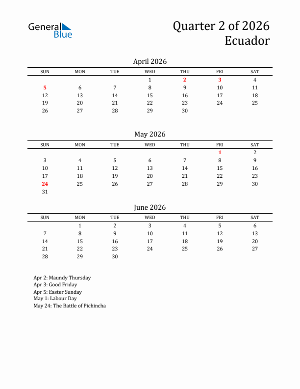 Quarter 2 2026 Ecuador Quarterly Calendar