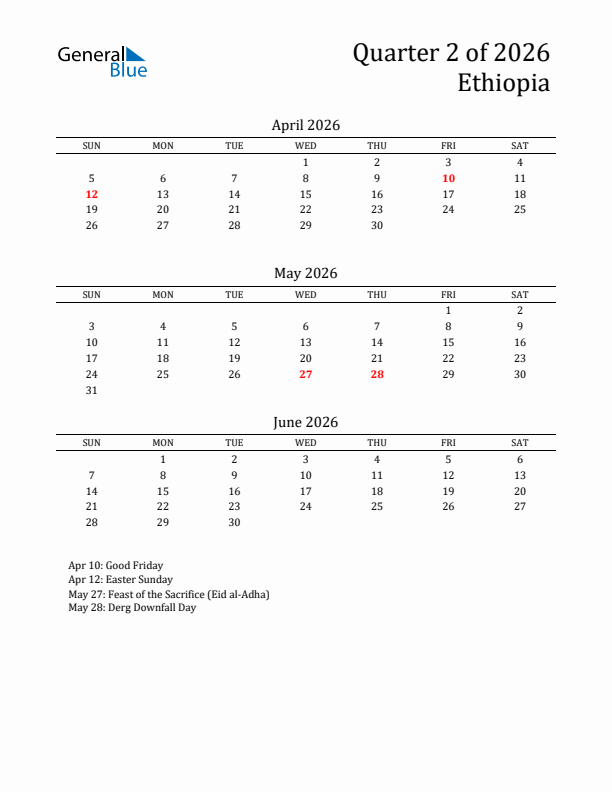 Quarter 2 2026 Ethiopia Quarterly Calendar