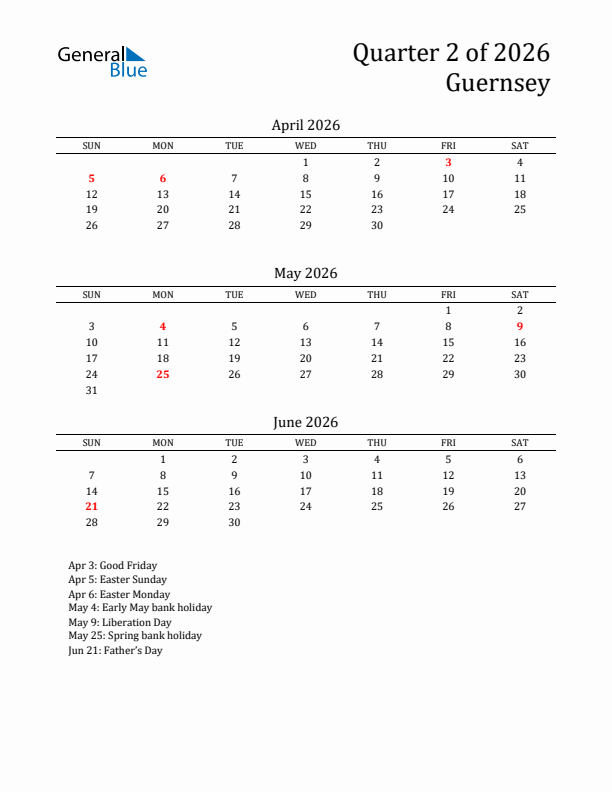 Quarter 2 2026 Guernsey Quarterly Calendar