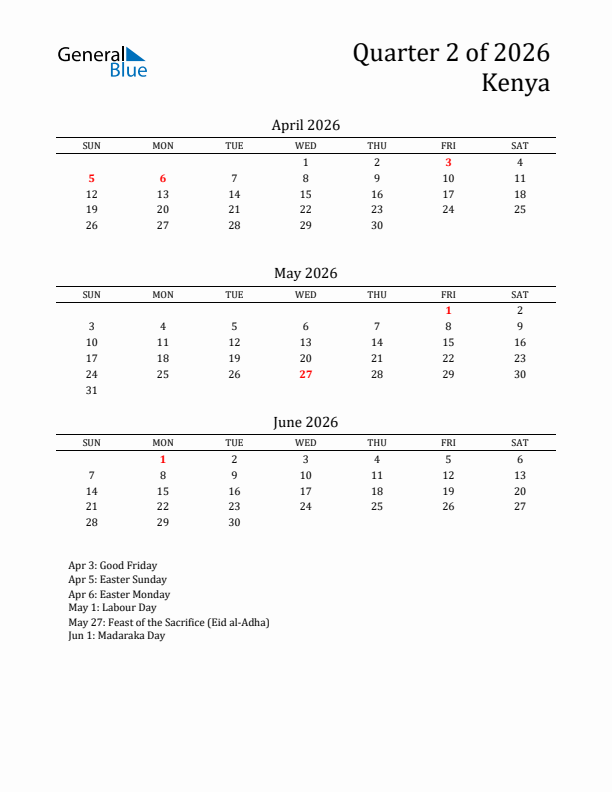 Quarter 2 2026 Kenya Quarterly Calendar