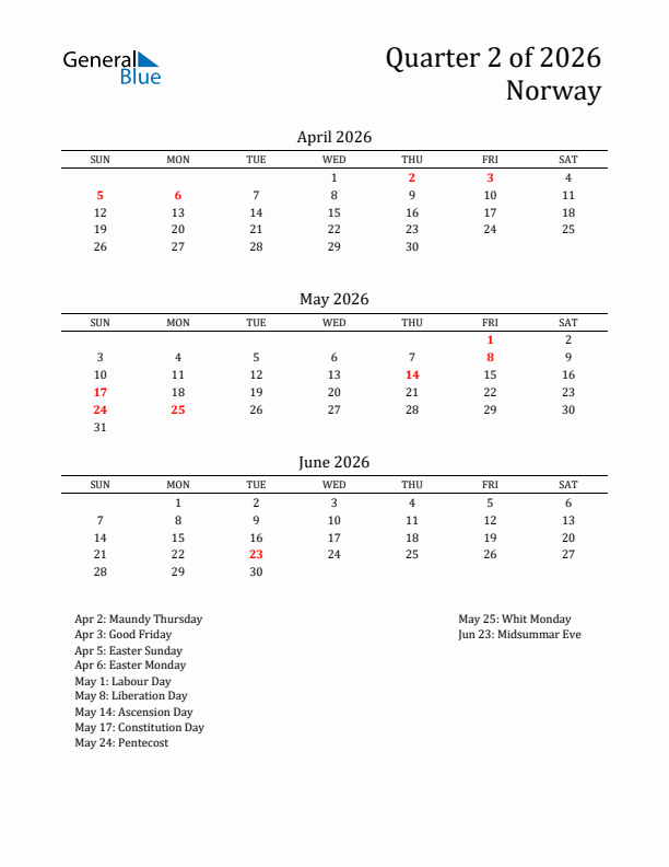 Quarter 2 2026 Norway Quarterly Calendar