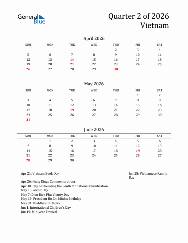 Quarter 2 2026 Vietnam Quarterly Calendar