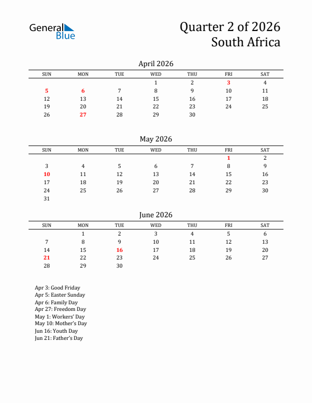 Quarter 2 2026 South Africa Quarterly Calendar