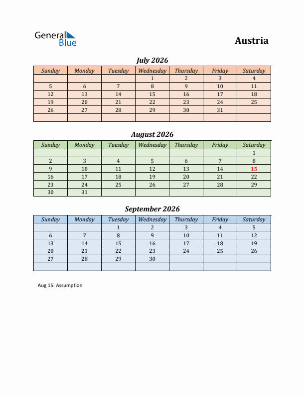 Q3 2026 Holiday Calendar - Austria