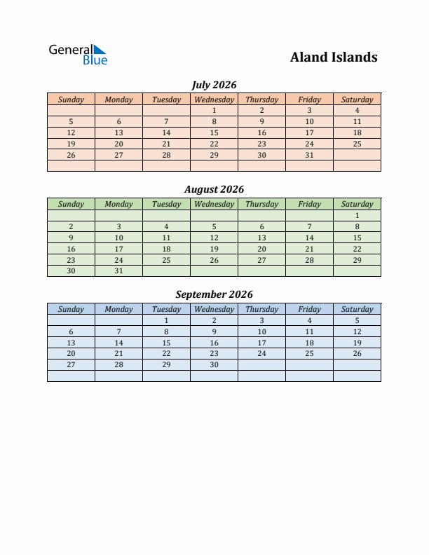 Q3 2026 Holiday Calendar - Aland Islands