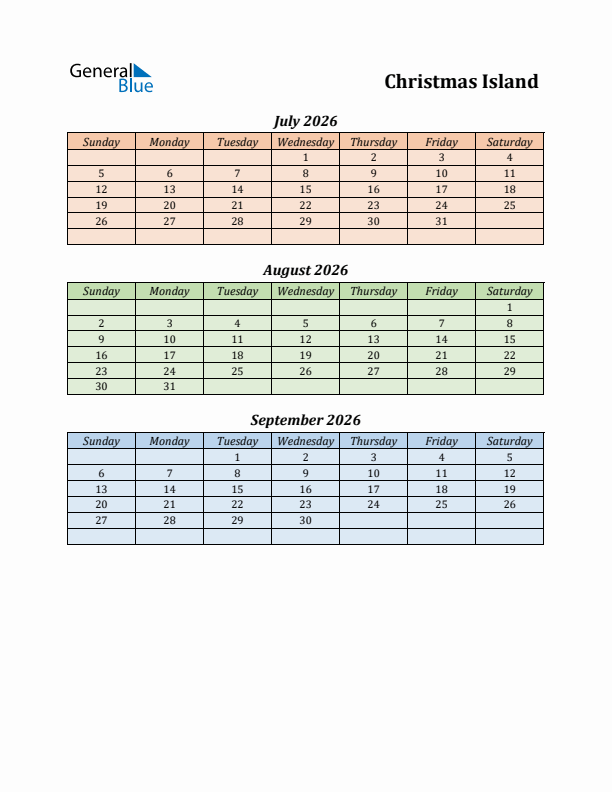 Q3 2026 Holiday Calendar - Christmas Island