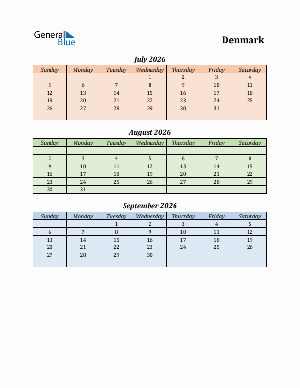 Q3 2026 Holiday Calendar - Denmark