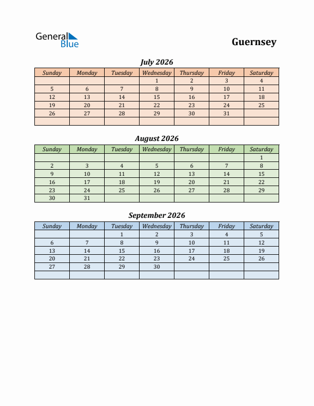 Q3 2026 Holiday Calendar - Guernsey