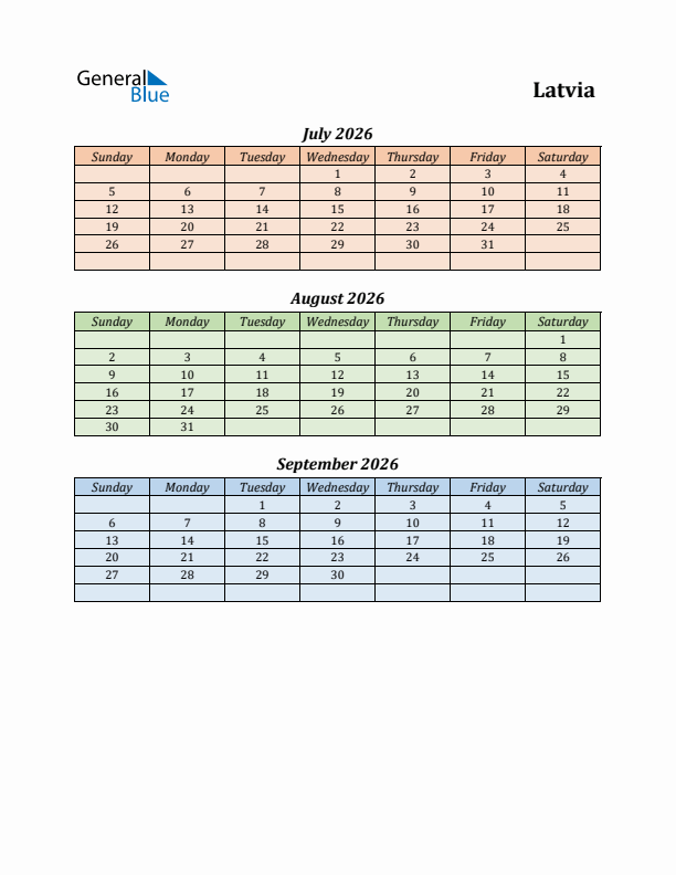 Q3 2026 Holiday Calendar - Latvia