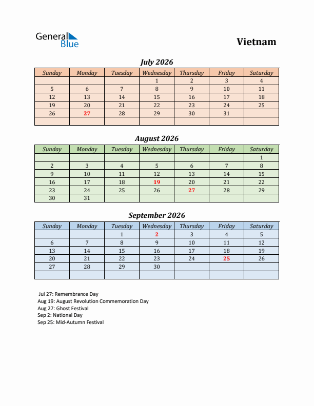 Q3 2026 Holiday Calendar - Vietnam