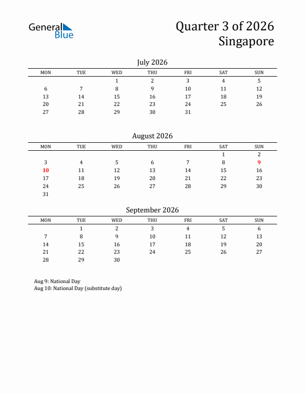 Quarter 3 2026 Singapore Quarterly Calendar