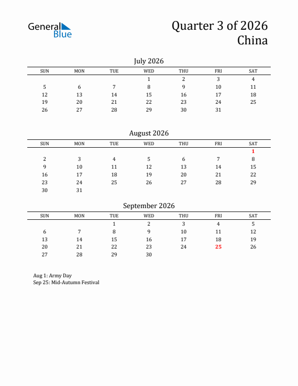 Quarter 3 2026 China Quarterly Calendar