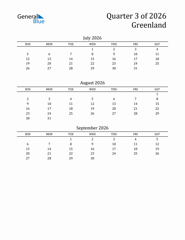 Quarter 3 2026 Greenland Quarterly Calendar