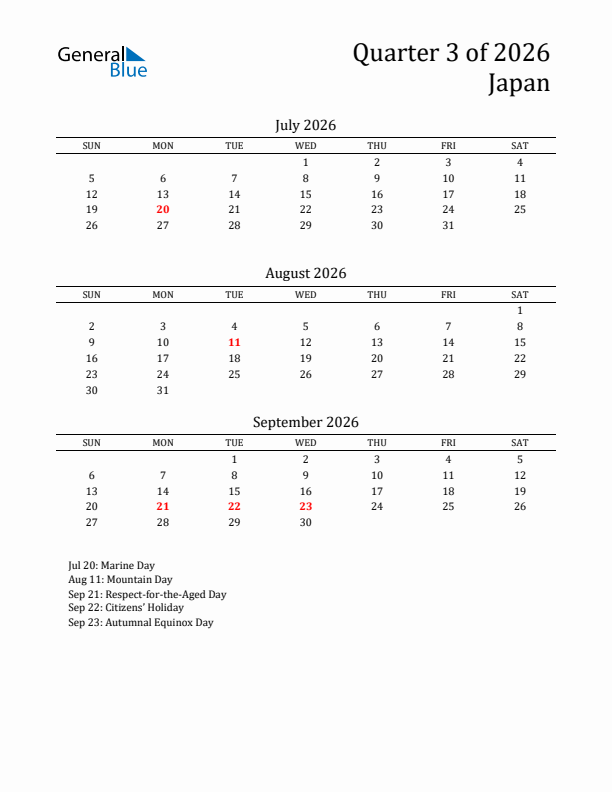 Quarter 3 2026 Japan Quarterly Calendar