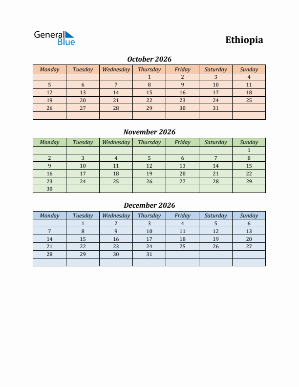 Q4 2026 Holiday Calendar - Ethiopia