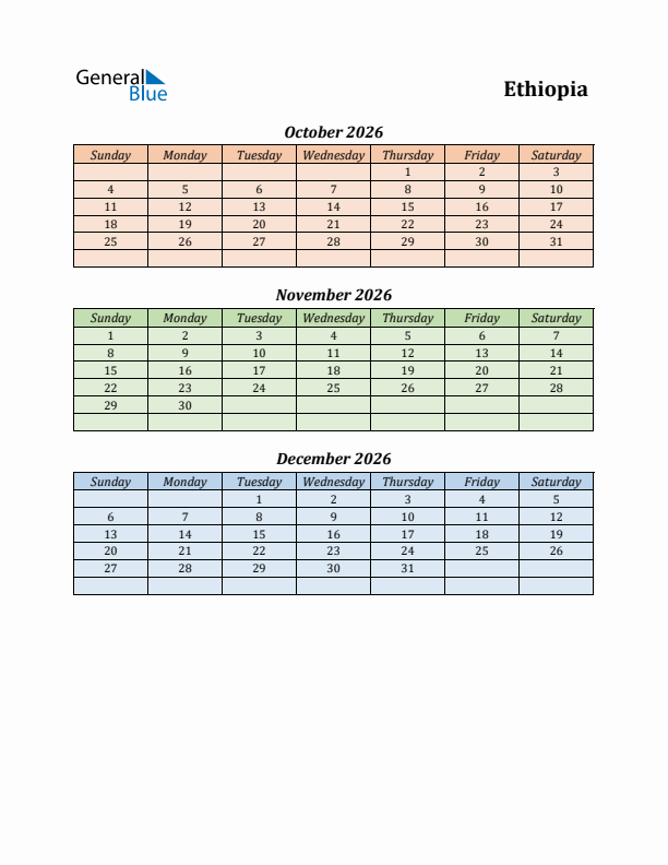 Q4 2026 Holiday Calendar - Ethiopia