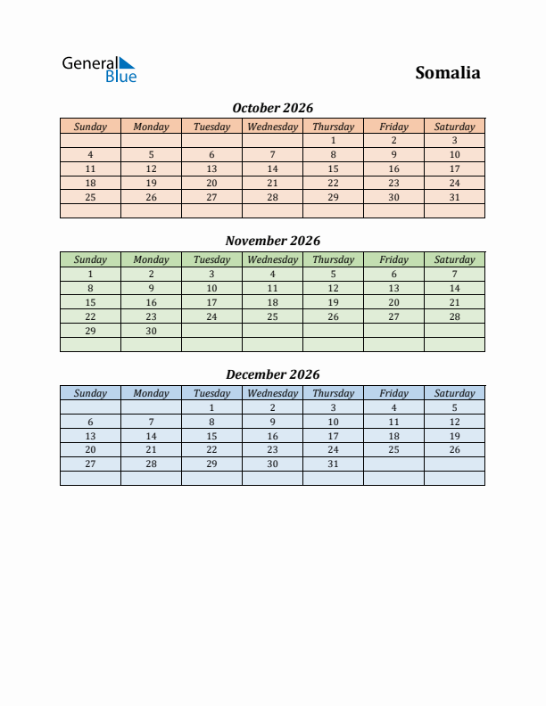 Q4 2026 Holiday Calendar - Somalia