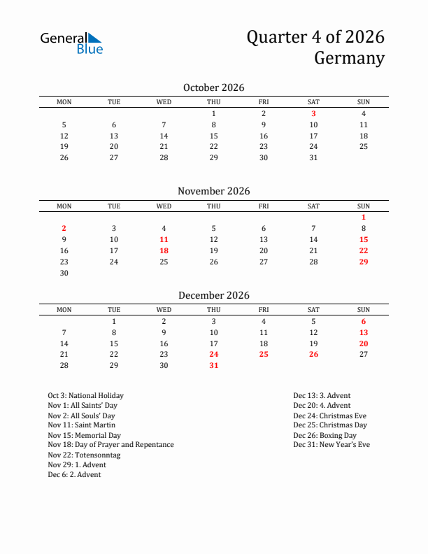 Quarter 4 2026 Germany Quarterly Calendar