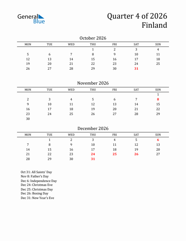 Quarter 4 2026 Finland Quarterly Calendar