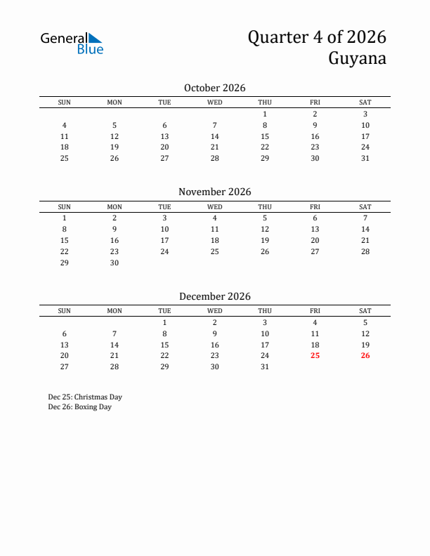 Quarter 4 2026 Guyana Quarterly Calendar