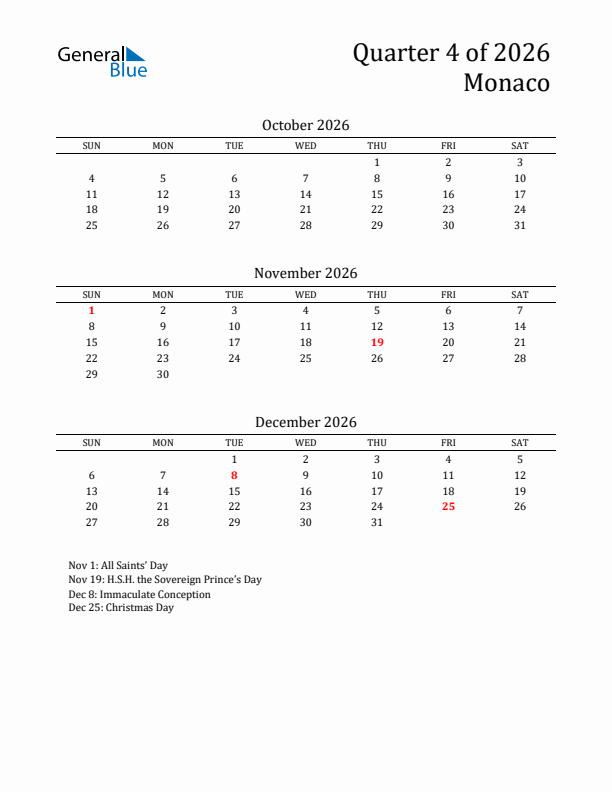 Quarter 4 2026 Monaco Quarterly Calendar