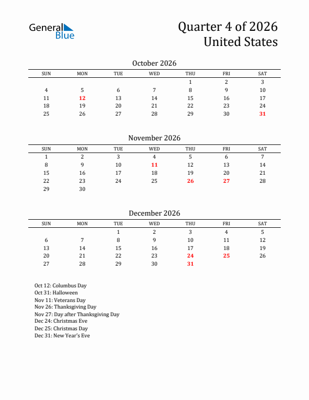 Quarter 4 2026 United States Quarterly Calendar