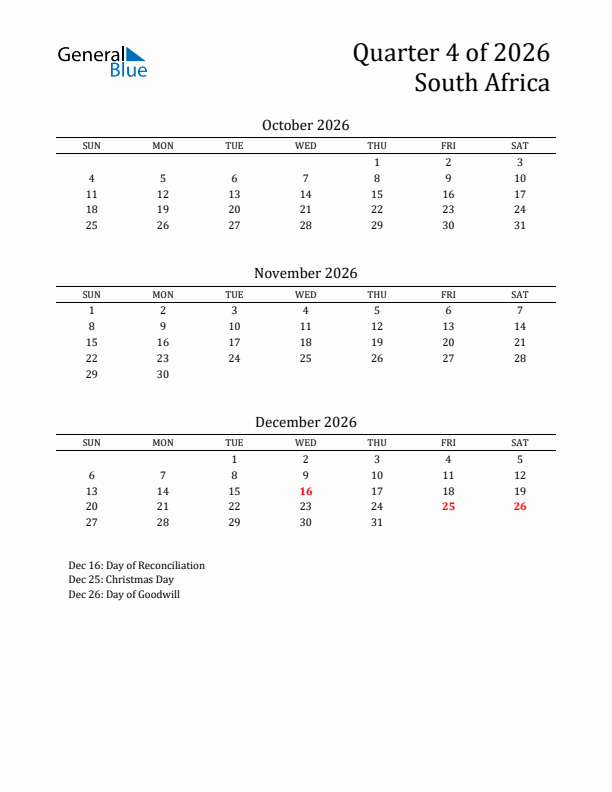 Quarter 4 2026 South Africa Quarterly Calendar