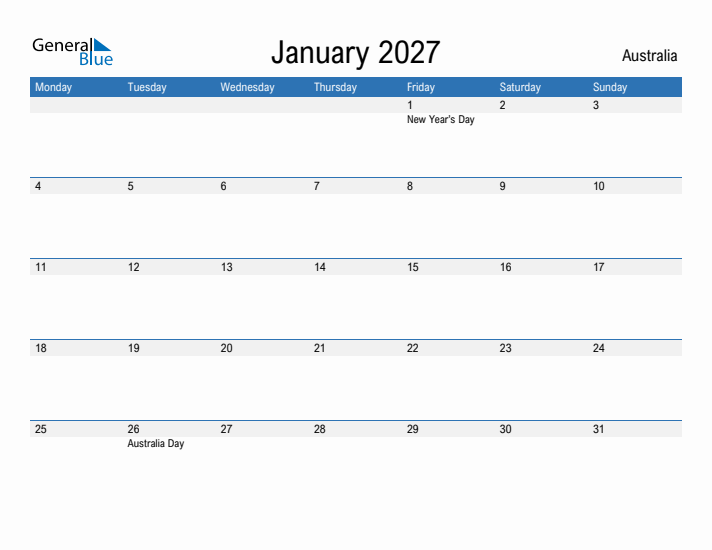 Fillable January 2027 Calendar